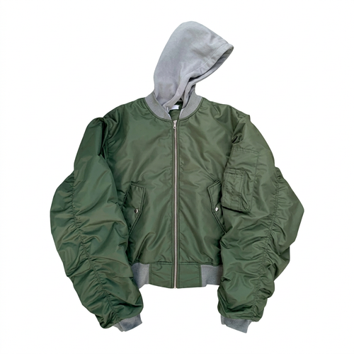 Hooded Khaki Bomber Jacket