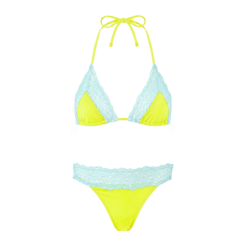 THICK LACE BIKINI IN AQUA & LEMON