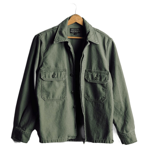 military shirt jacket in fatigue green