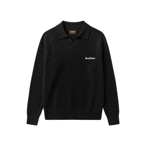 Knit Polo Sweater - Black