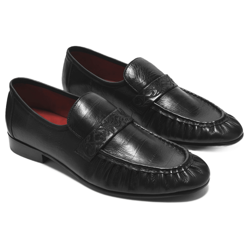 Vine Engraved Leather Loafers Black