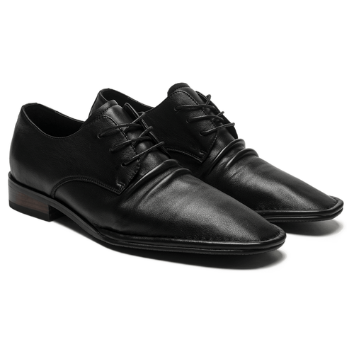 Riven Wrinkle Leather Derby Shoes Black